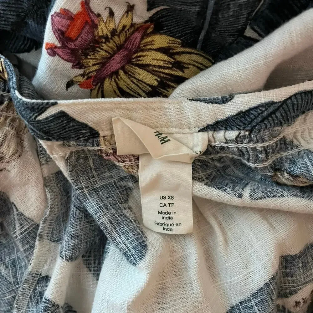H&M Desmond & Dempsey Collaboration Kaftan Dress Viscose Linen Tropical XS Midi